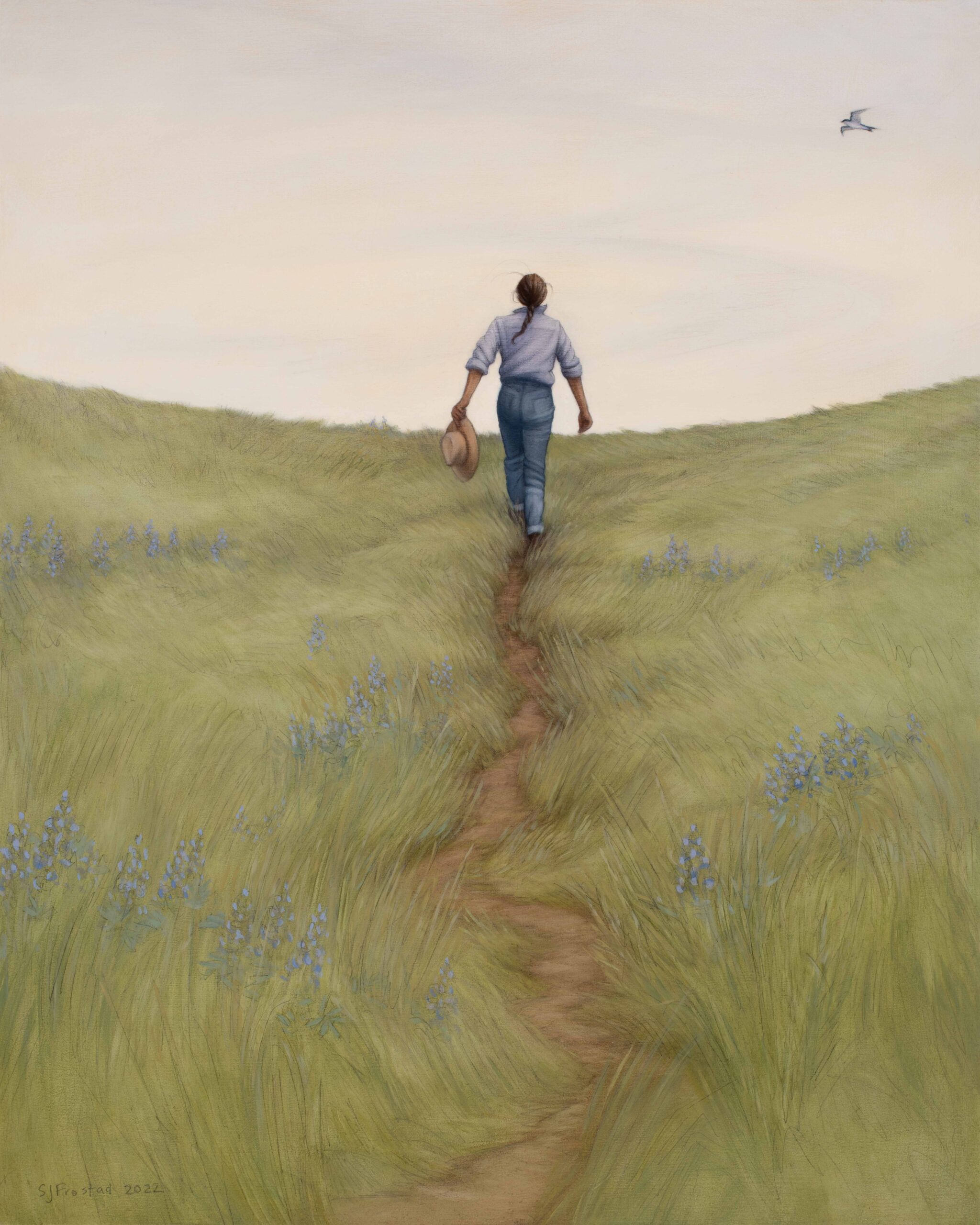 Summiting, 2022. Graphite & oil on wood panel, 20x16" Sold