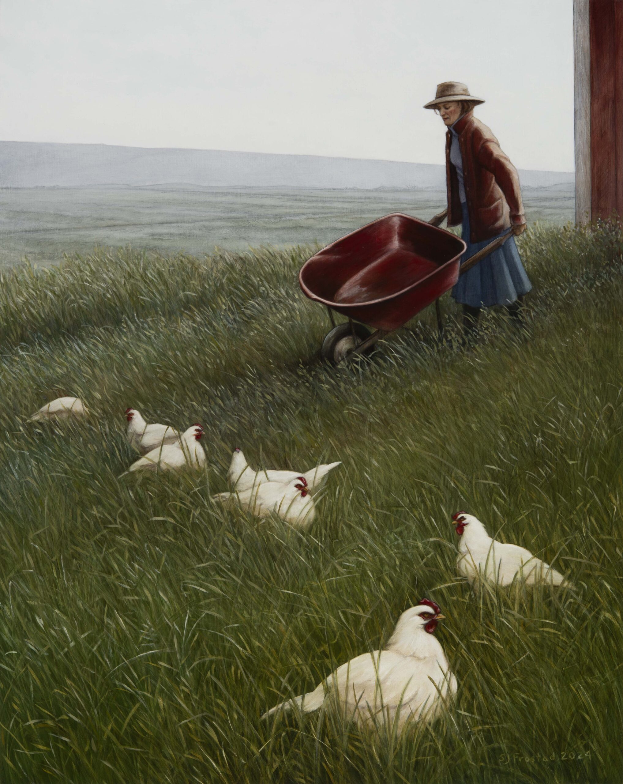Red Wheelbarrow, 2024. Graphite & oil on wood panel, 20x16". 1,800