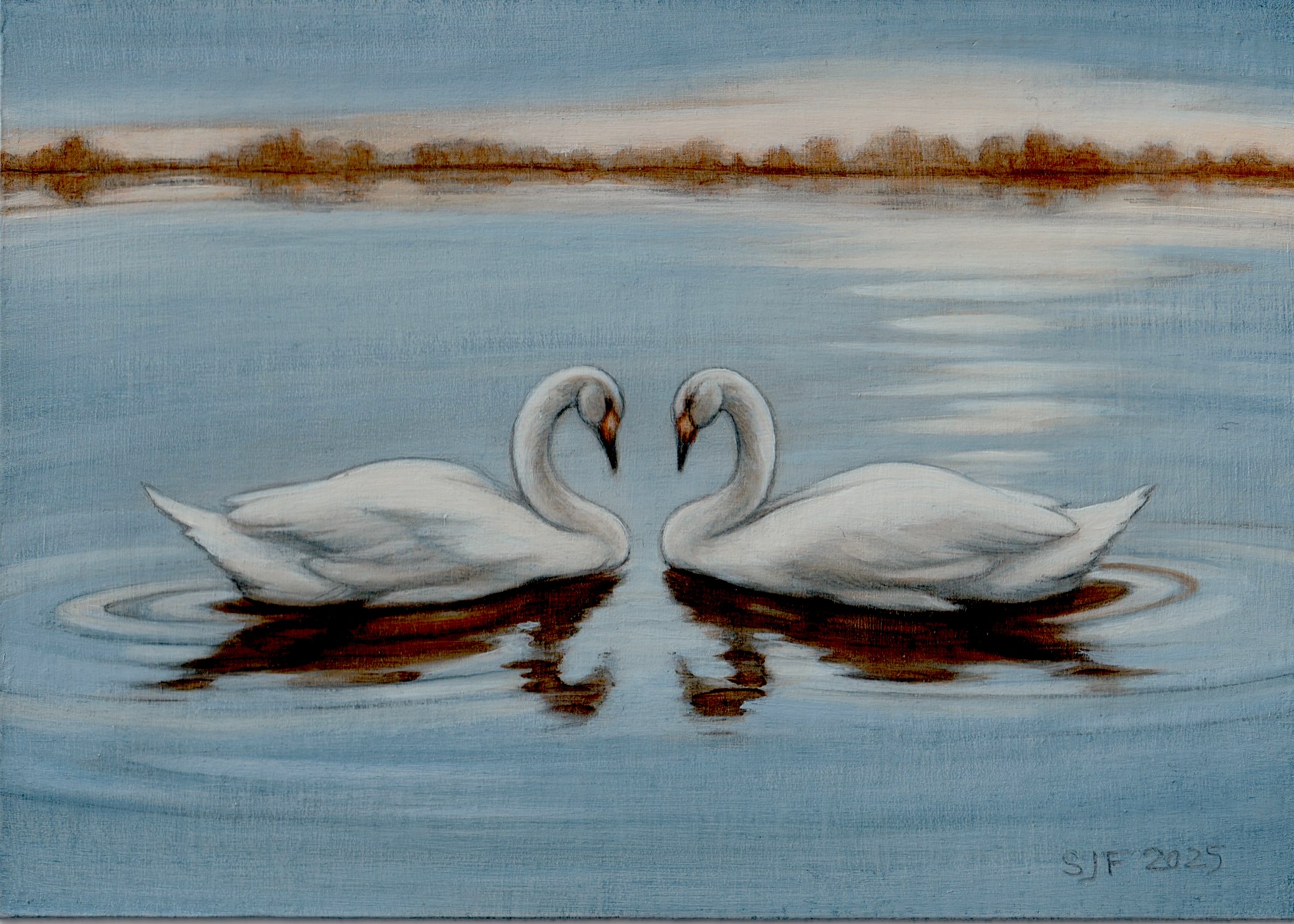 Song Swans, 2025. Graphite & oil on art board, 5x7"